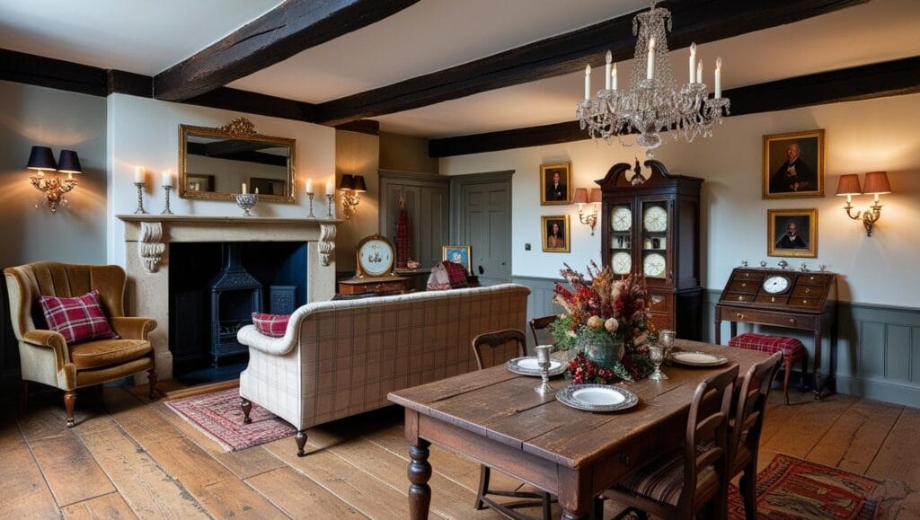 English country living room with a mix of antique and modern furniture - English Country Decor.
