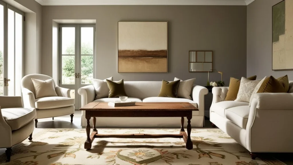 Modern English country living room combining classic and contemporary styles - English Country Decor.