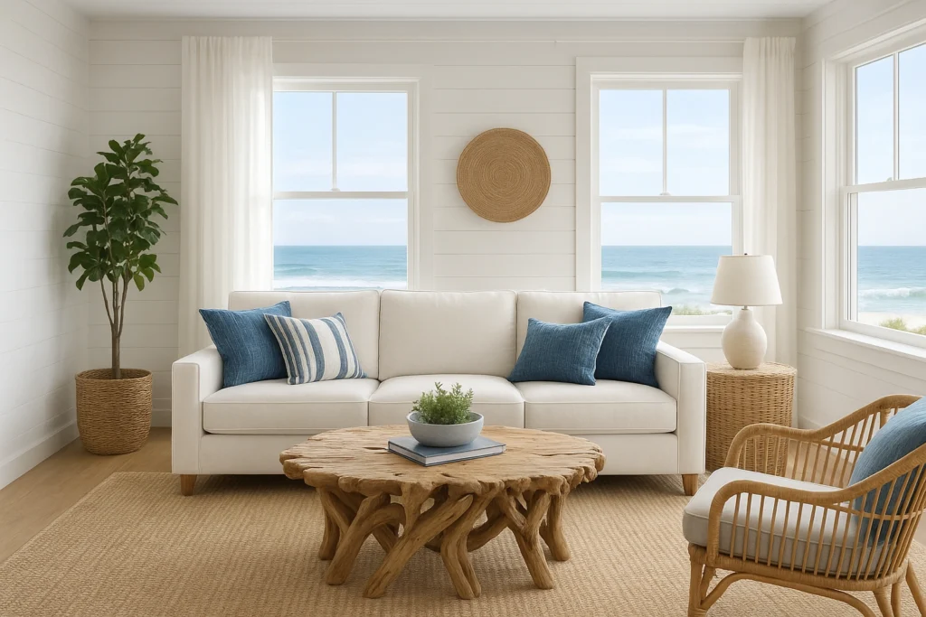 Coastal nautical living room.