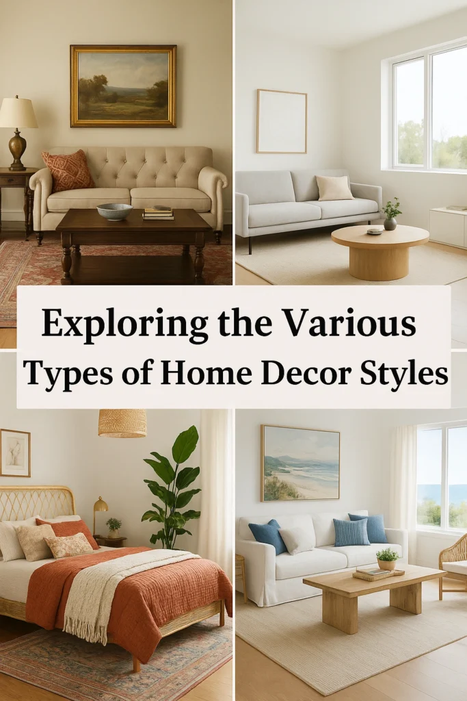 Collage of different home decor styles.