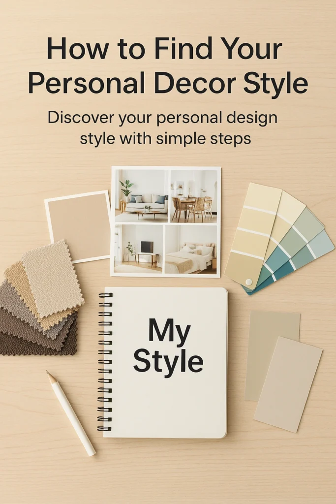 Mood board and swatches for home decor style.
