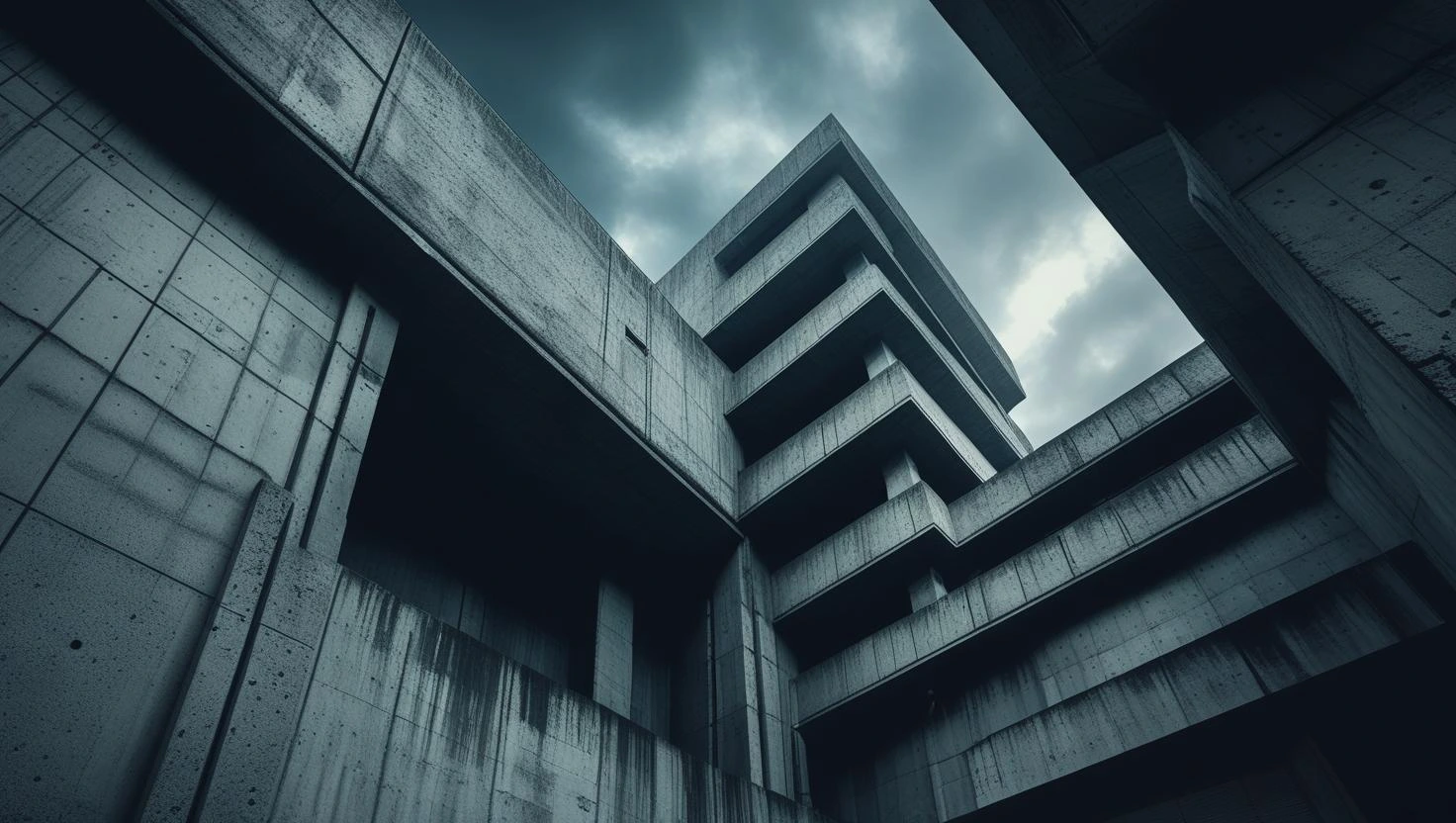 brutalist architecture - Brutalist building with raw concrete texture and bold geometric forms.