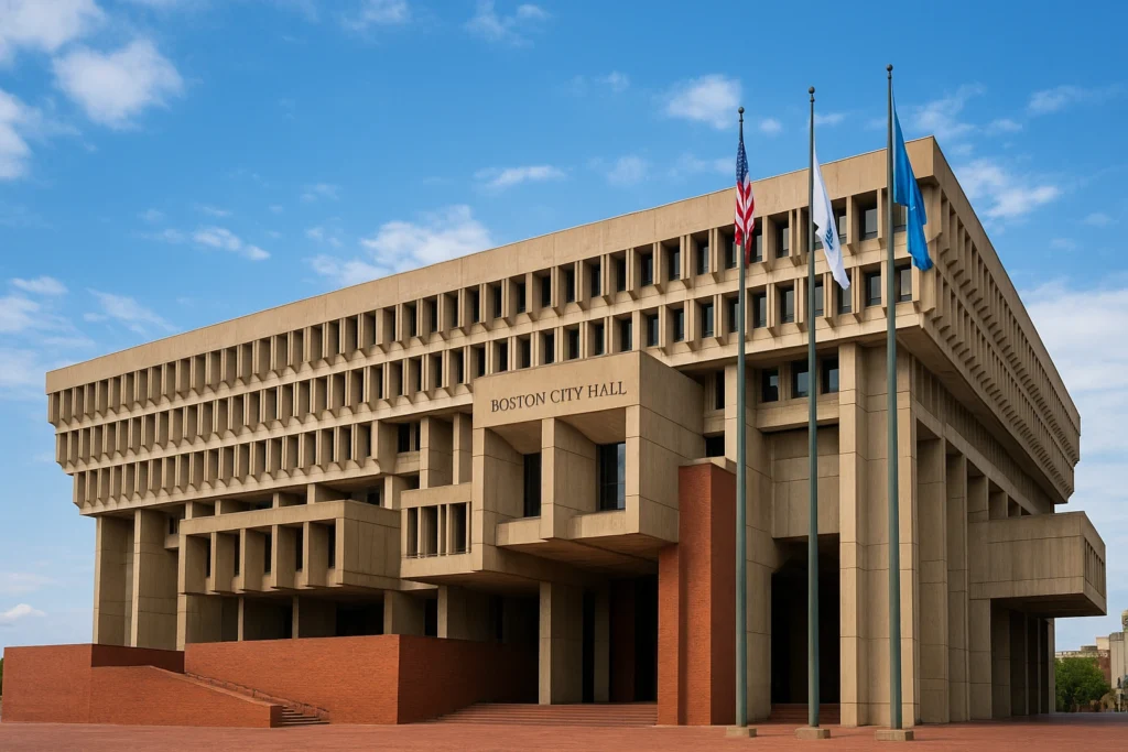 Boston City Hall with bold concrete brutalist design.