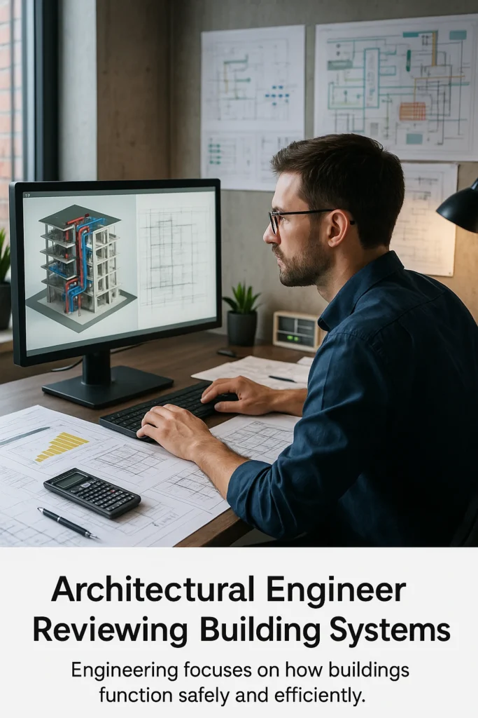 Architectural engineer designing building systems.