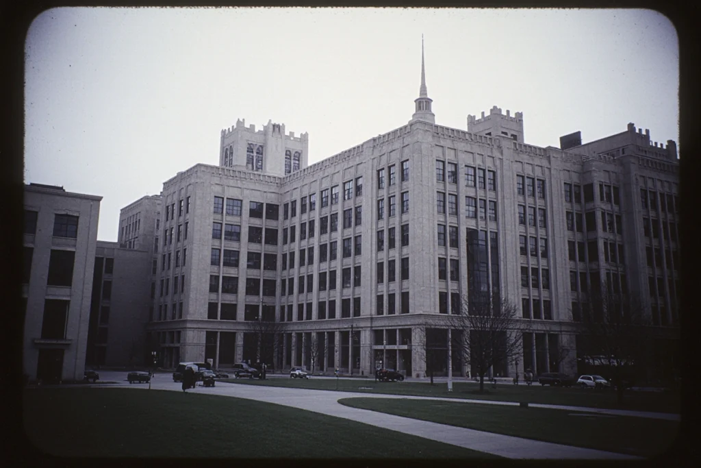 Historic brutalist buildings in post-WWII Europe and North America.