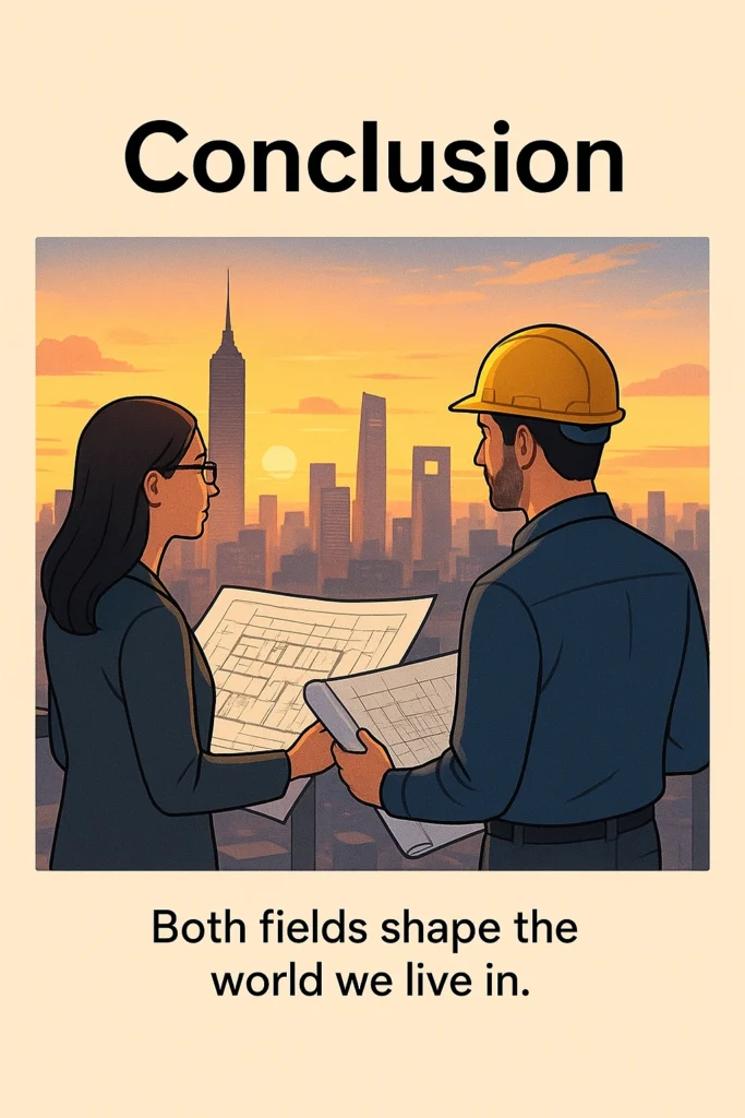 Architect and engineer looking at city skyline.