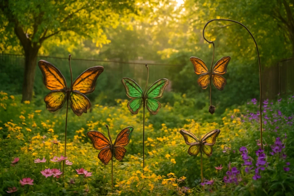 Garden styled with butterfly decor creating a peaceful retreat.