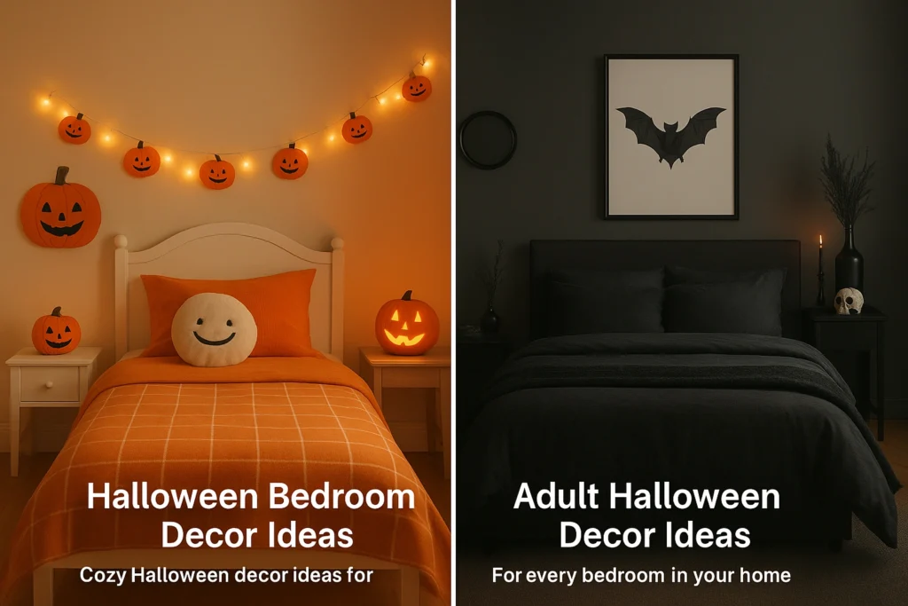 Kid-friendly and adult Halloween-decorated bedrooms
