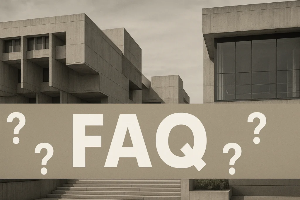 FAQ visual on brutalist architecture principles.