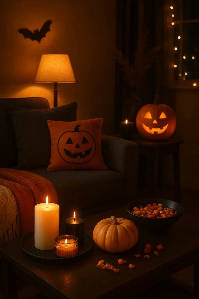 Final Halloween decor touches with lighting and scents