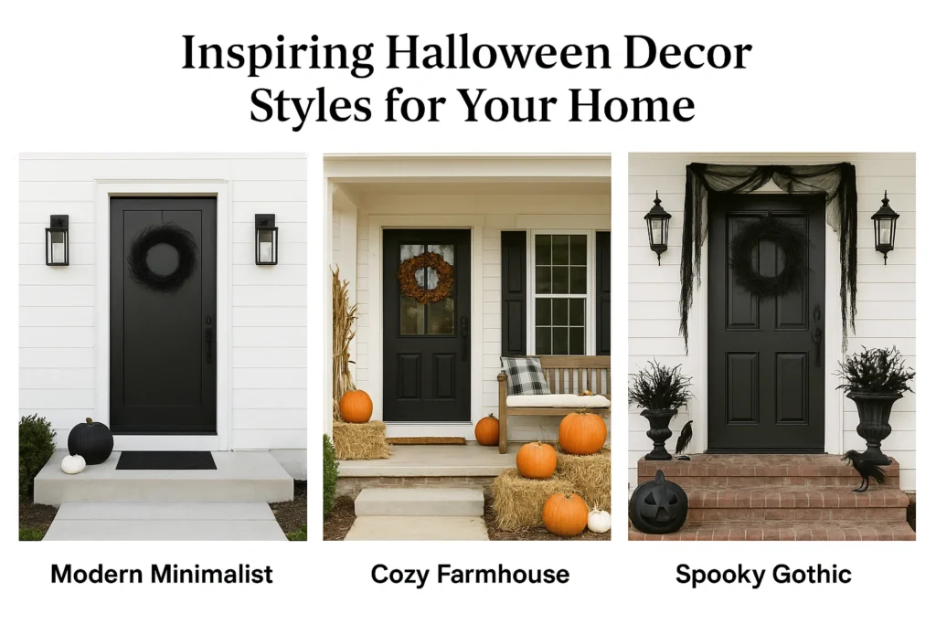 Examples of decorated Halloween homes in different styles