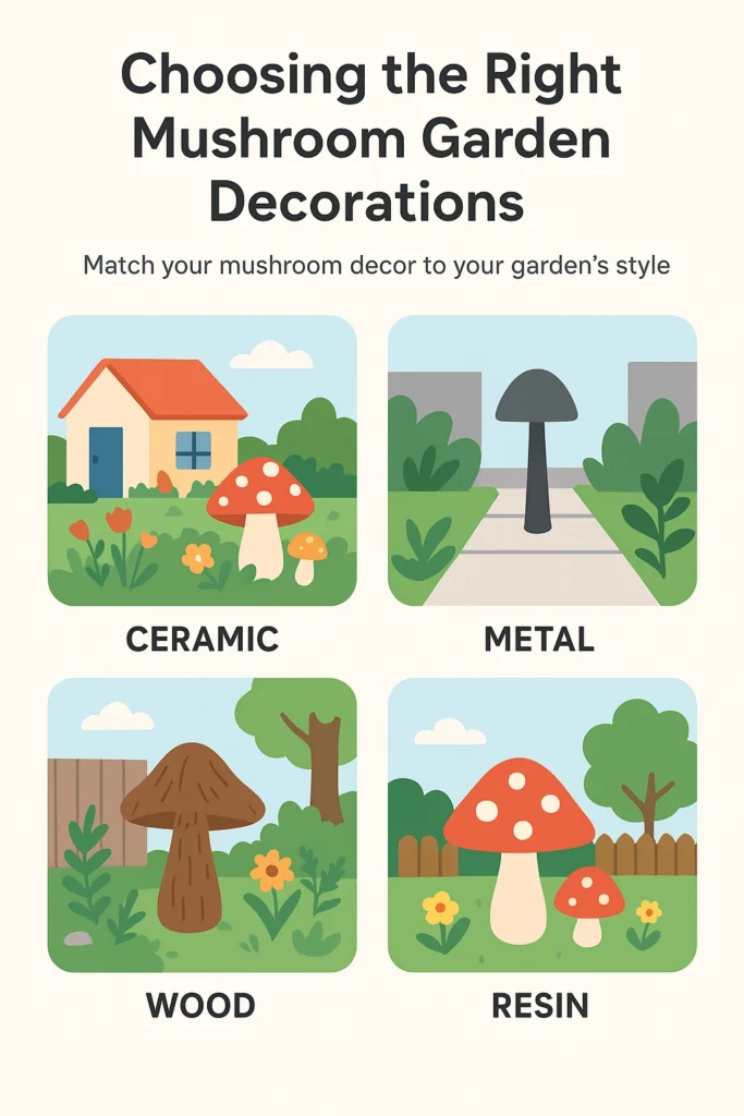 Different mushroom styles matched with garden designs