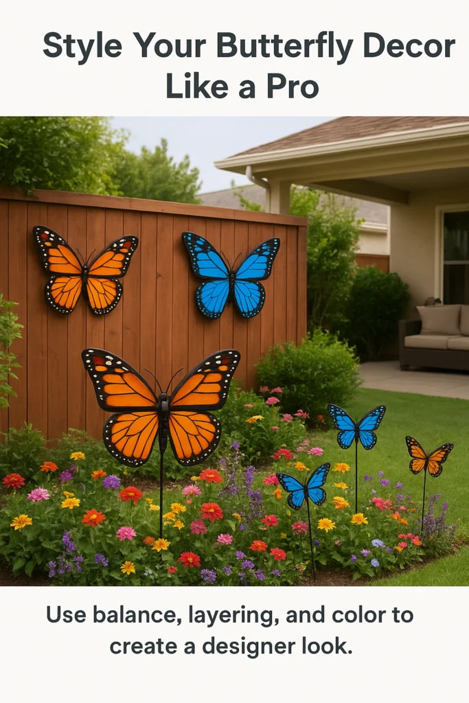 Backyard styled with butterfly garden decor using professional design tips.