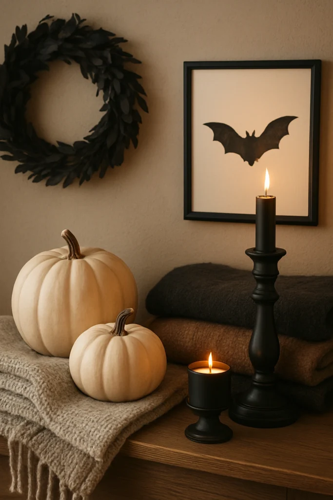 Elegant Halloween vignette with layered textures