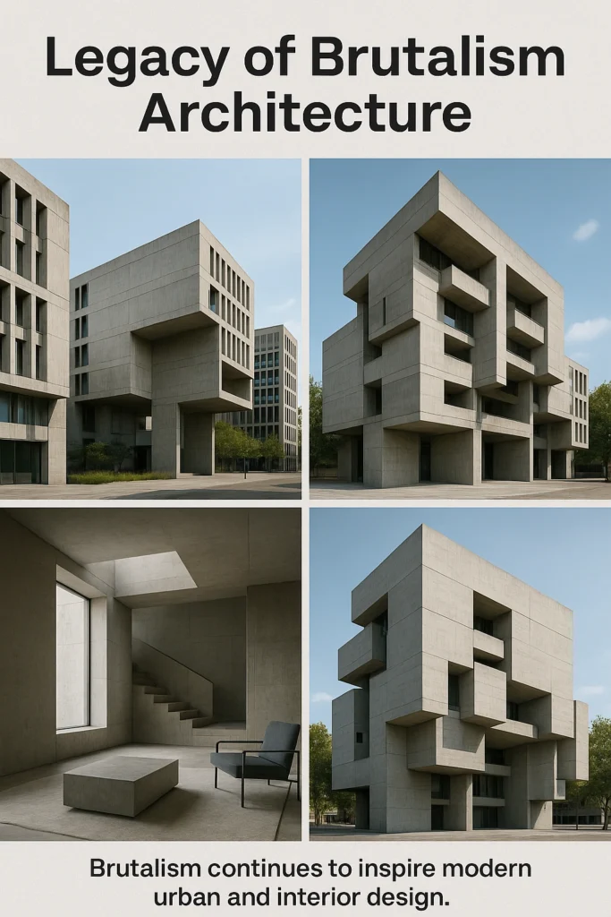 Modern buildings influenced by brutalist architecture.
