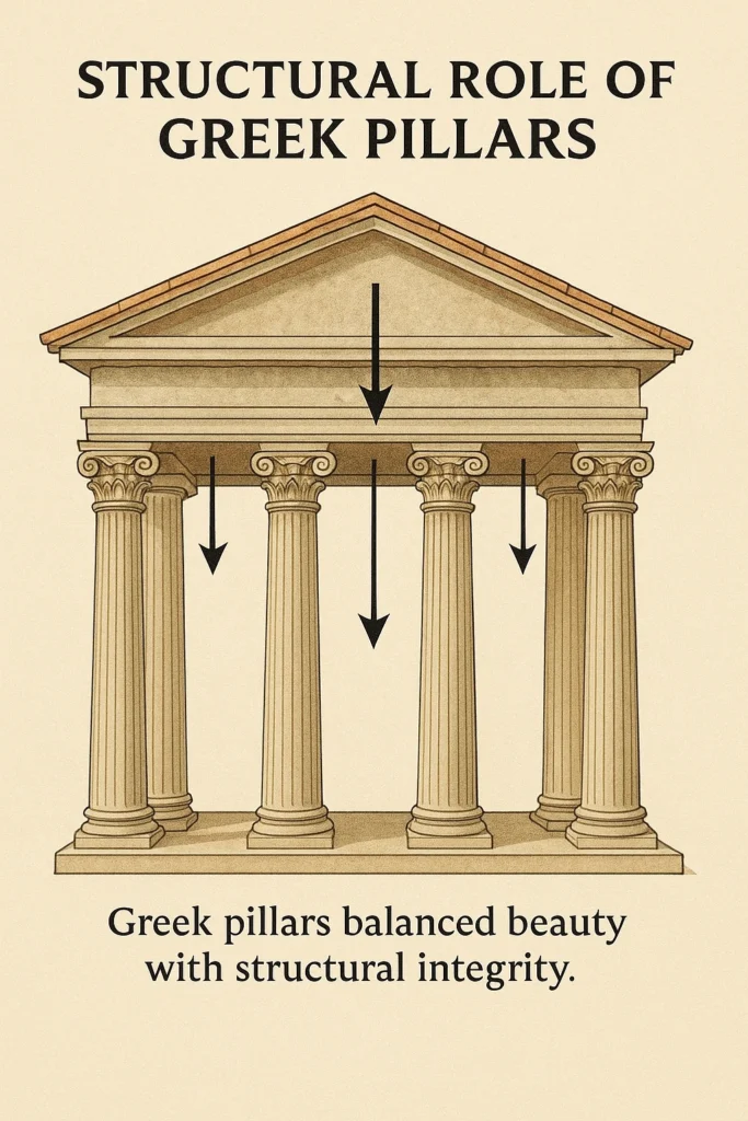 Greek temple pillars supporting roof structure