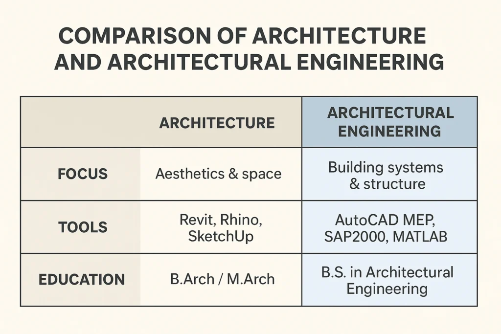 Architecture vs engineering comparison table.