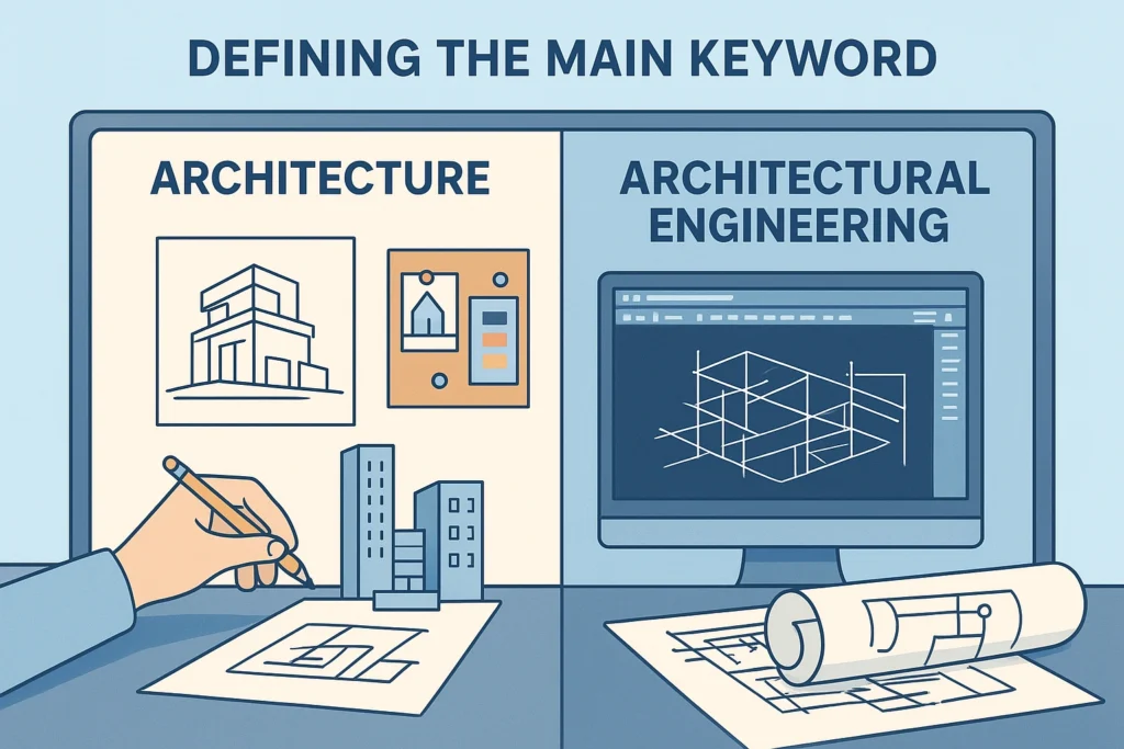 Architecture vs. architectural engineering keyword illustration.