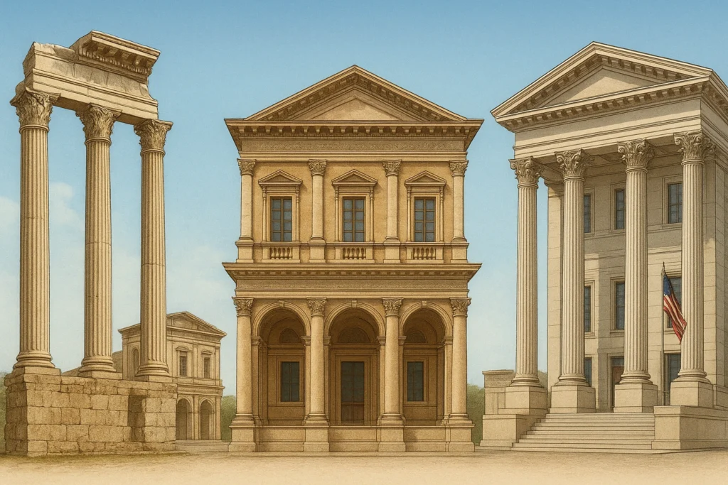 Corinthian columns in Rome, Renaissance, modern buildings