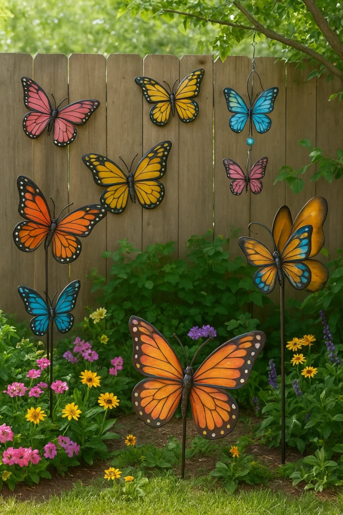 Popular types of outdoor butterfly decorations in a garden.