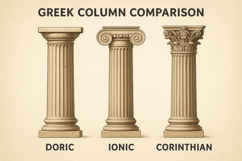 Comparison of Doric, Ionic, and Corinthian columns