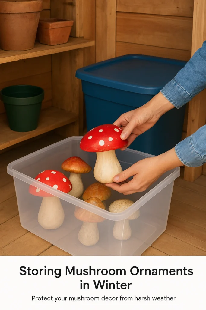 Garden mushrooms stored safely in a shed for winter.