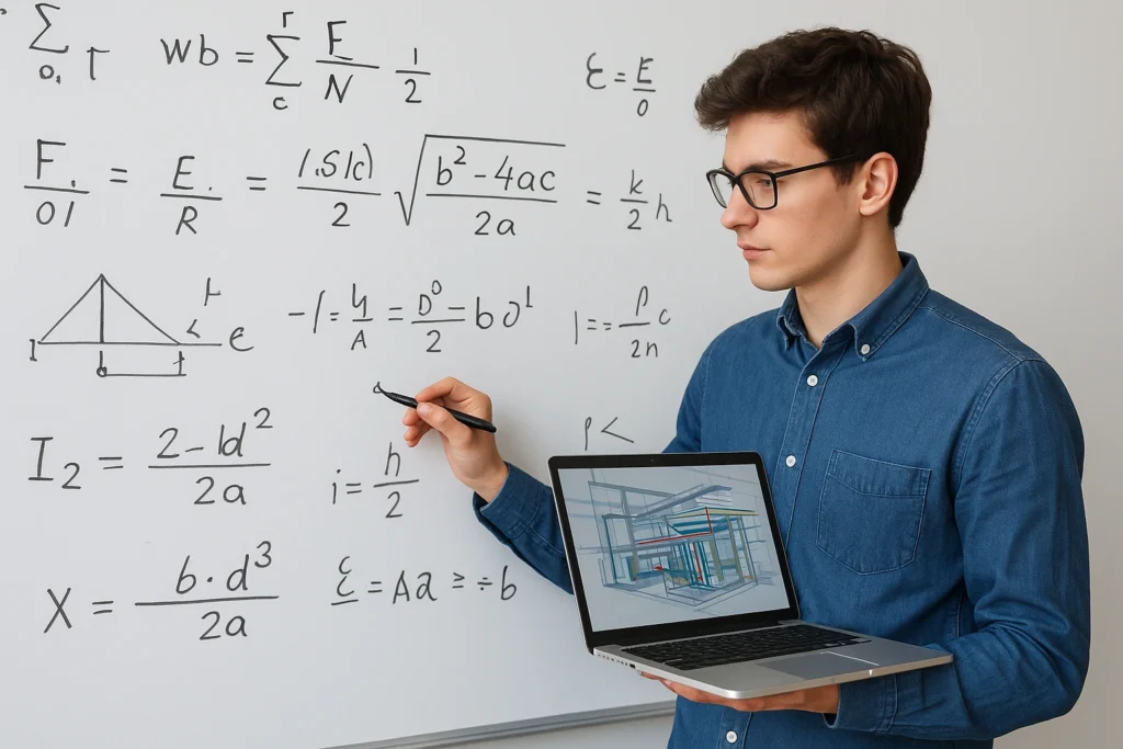 Engineering student learning structural mechanics.