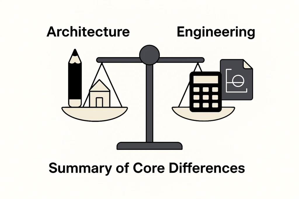 Summary of architecture vs engineering differences.