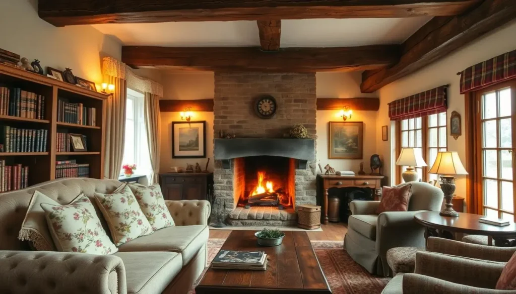 English country living room with a mix of antique and modern furniture - English Country Decor.