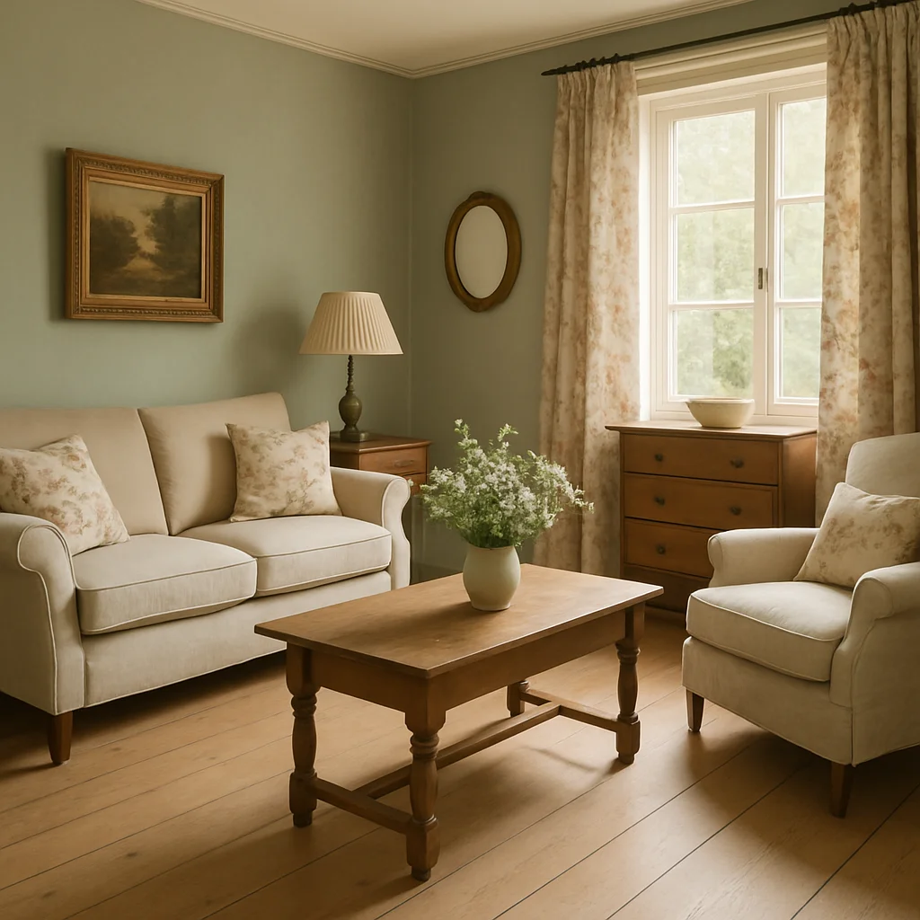English country living room with a mix of antique and modern furniture - English Country Decor.