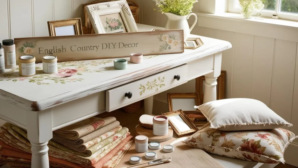 DIY English country decor projects in a creative workspace - English Country Decor.
