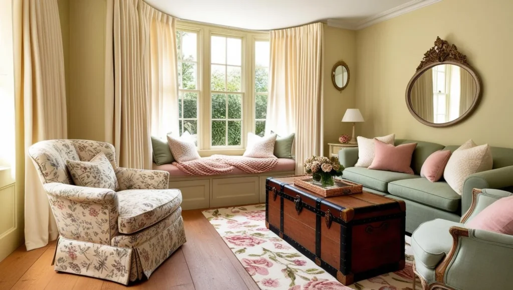 Small living space decorated in English country style - English Country Decor.