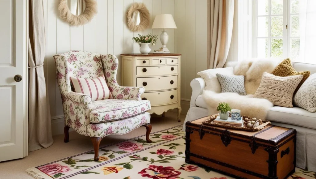 Small living space decorated in English country style - English Country Decor.