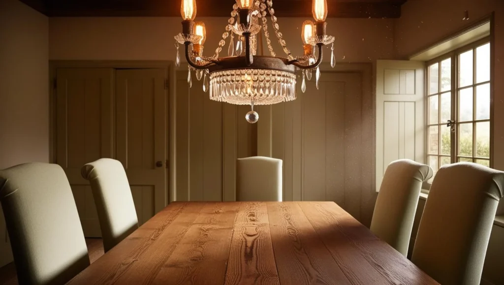 English country dining room with vintage lighting and natural light - English Country Decor.