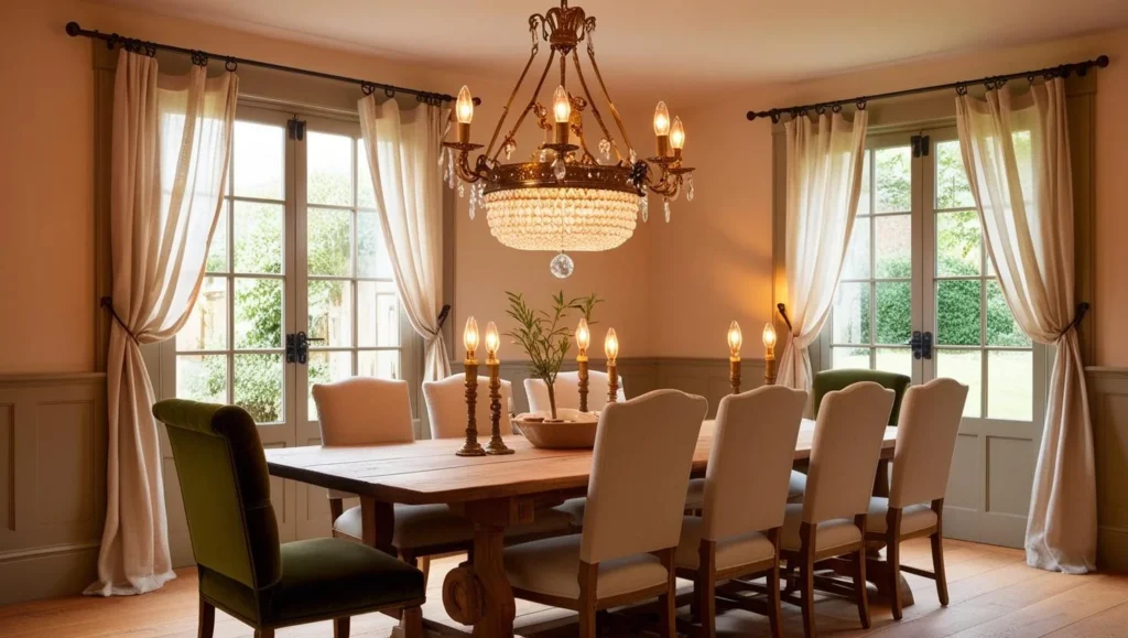 English country dining room with vintage lighting and natural light - English Country Decor.