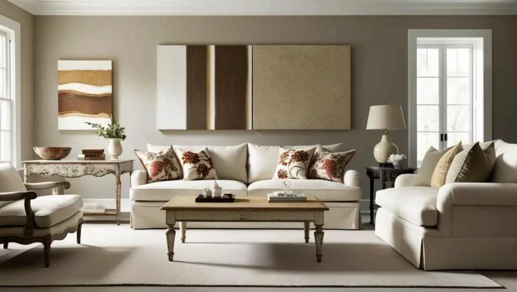 Modern English country living room combining classic and contemporary styles - English Country Decor.