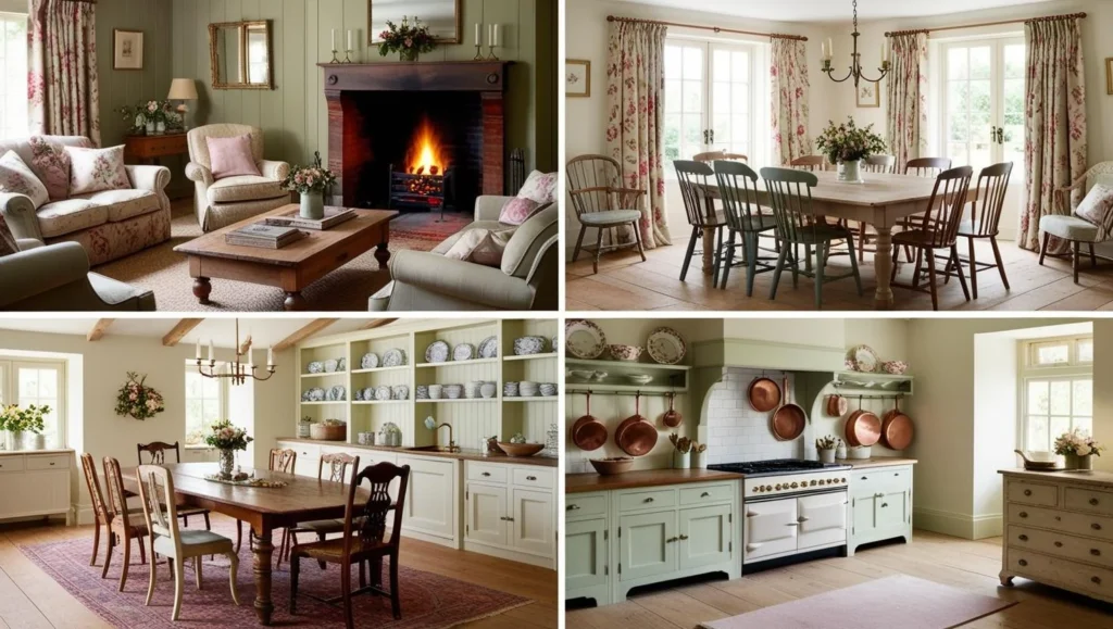 Collage of rooms decorated in English country style - English Country Decor.
