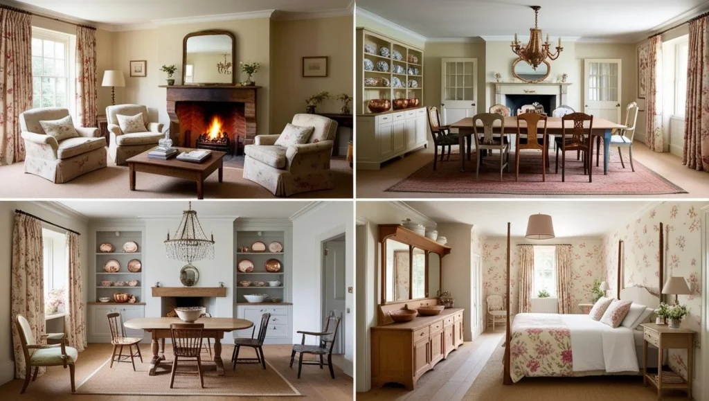 Collage of rooms decorated in English country style - English Country Decor.