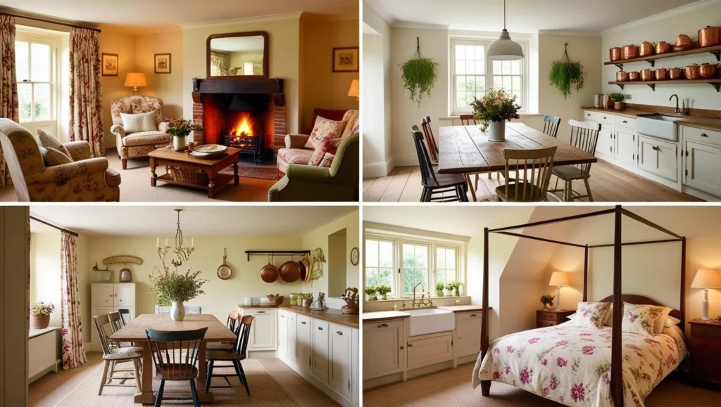 Collage of rooms decorated in English country style - English Country Decor.