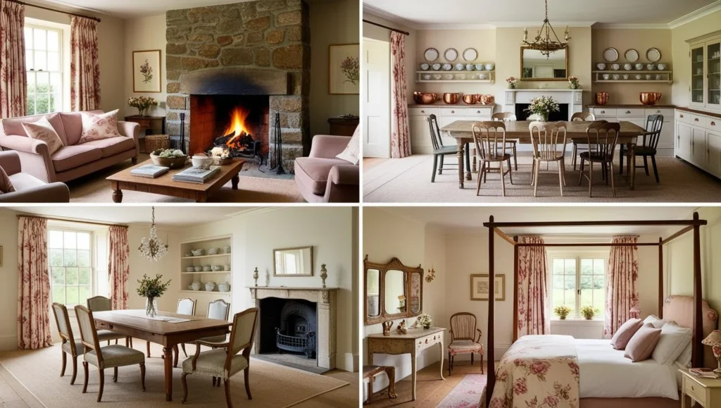 Collage of rooms decorated in English country style - English Country Decor.